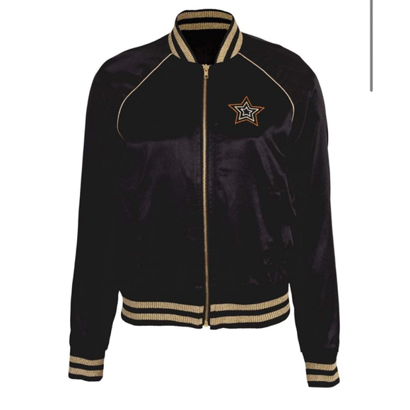 Mother Black & Gold Satin Letterman Jacket‎ Bomber Size Large - Picture 1 of 9